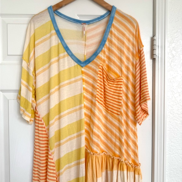 Free People Shellyanne Striped MaxiDress Size M Medium Orange White Yellow Blue - Picture 3 of 6